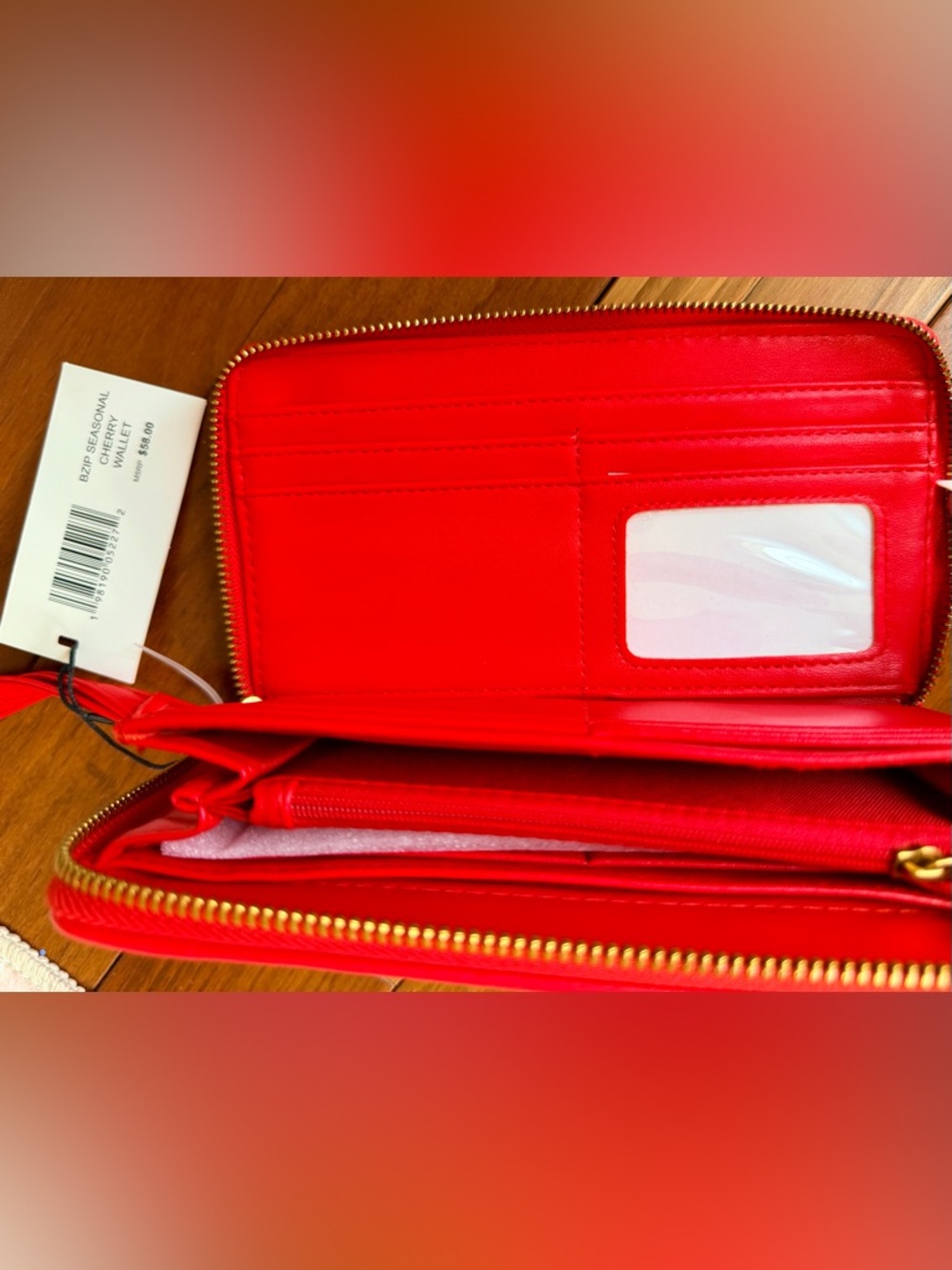 Steve Madden Straw-Textured Zip-Around Wallet Featuring Embroidered Cherries NWT - Picture 10 of 10